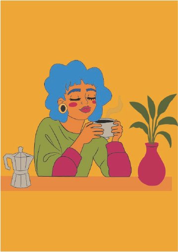 Illustration of a woman with a cup of coffee